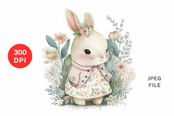 Easter Bunny in Cute Dress Illustrations