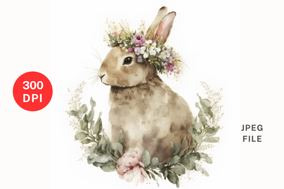 Easter Bunny with Floral Crown Illustrations