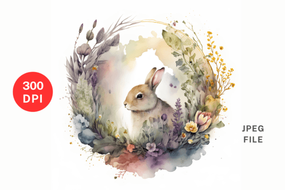 Easter Bunny with Flowers Illustrations