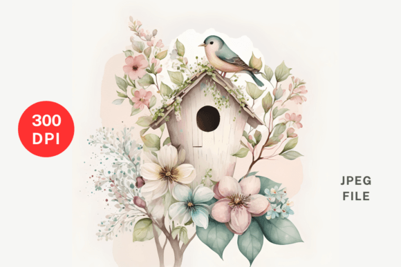 Easter Floral Birdhouse Illustrations