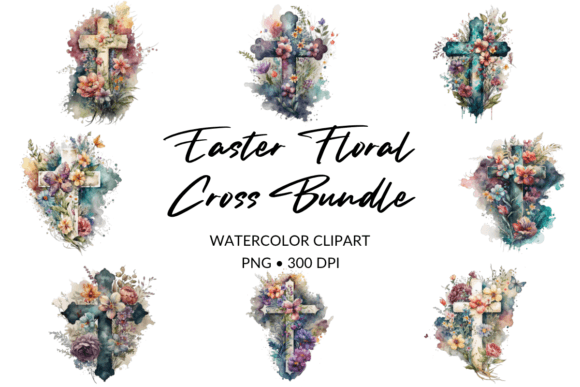 Easter Floral Cross Sublimation Bundle and Illustrations