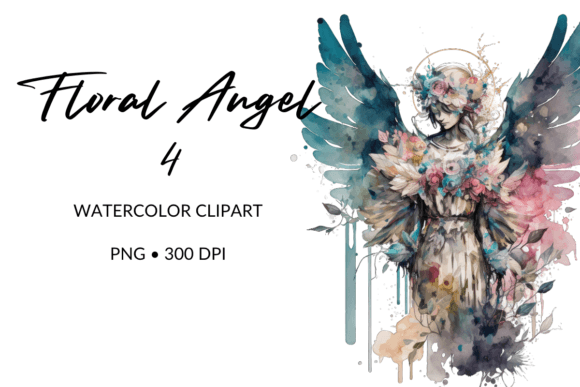 Floral Angel Watercolor Sublimation 4 Illustrations