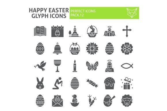 Happy Easter Glyph Icon Set and Icons