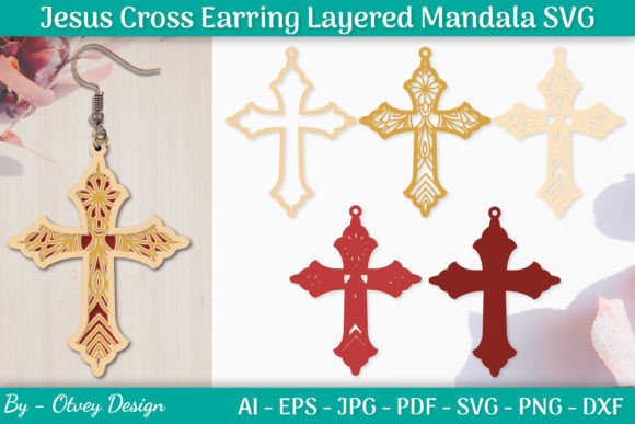 Jesus Cross Earring Layered Mandala SVG for Branding