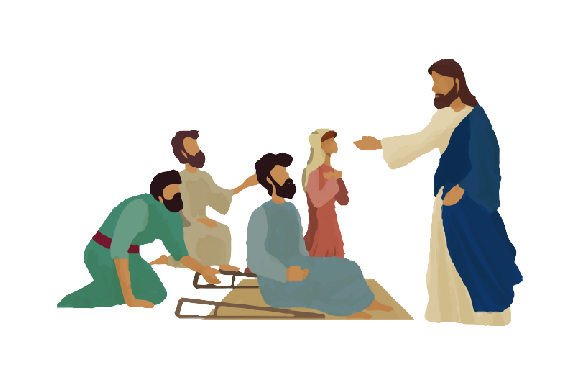 Jesus Healing Crippled People - Watercolor