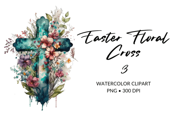 Watercolor Floral Cross Sublimation 3 Illustrations