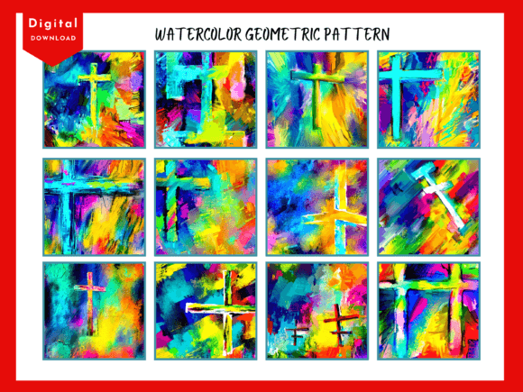 Watercolor Geometric Rainbow Pattern 14 & Backgrounds